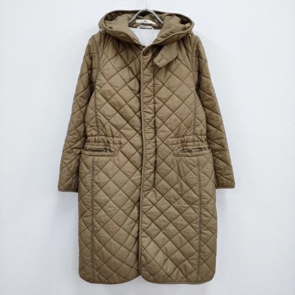 45R /45Rpm Nylon Quilted Long Hoodie Quilted Coat Beige 4-0130T 4-0130 - Picture 1 of 4